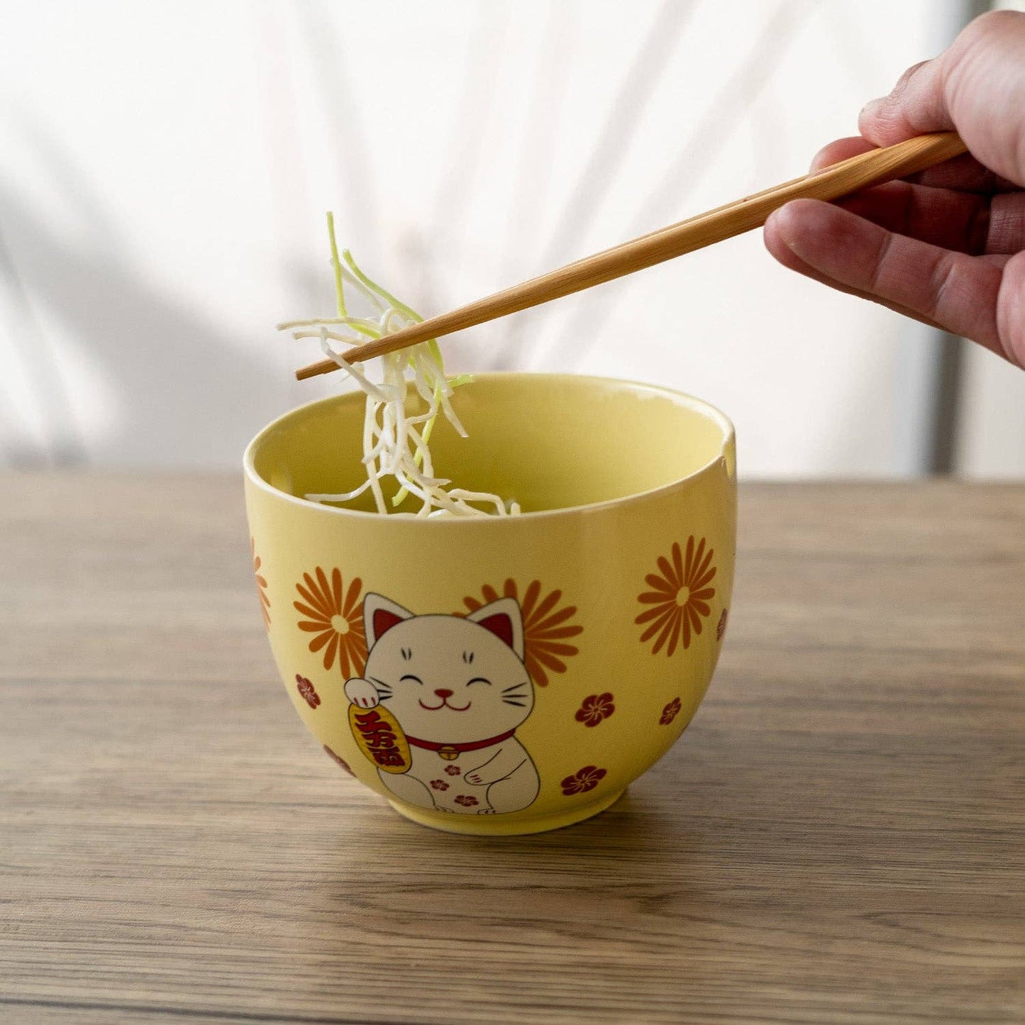 18oz 5"D Donburi Bowl With Chopsticks Set Lucky Cat