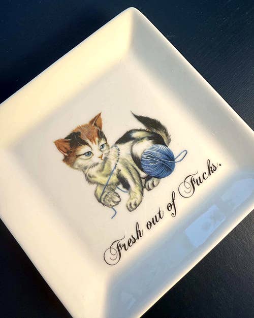 “FRESH OUT OF FUCKS” CAT TRINKET TRAY