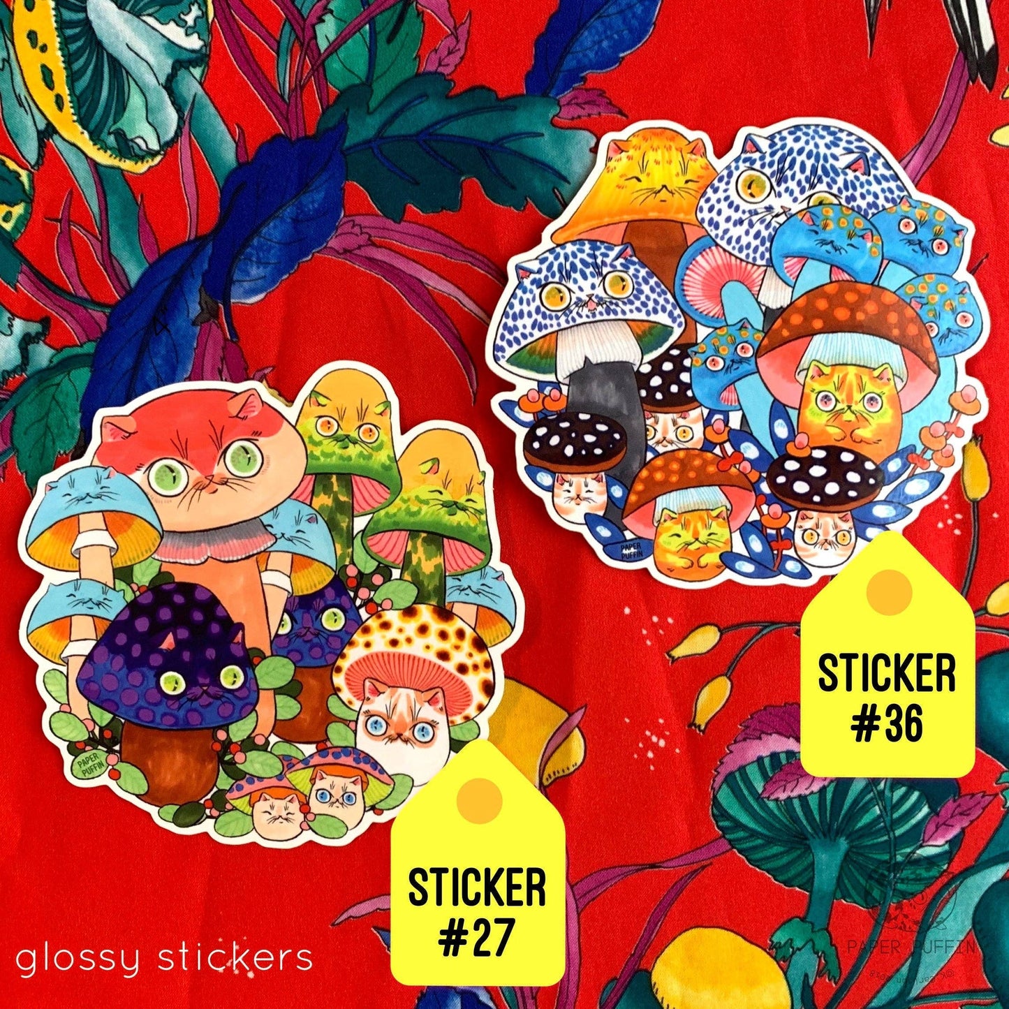 Paper Puffin - Mushroom Cat #27 Large Sticker
