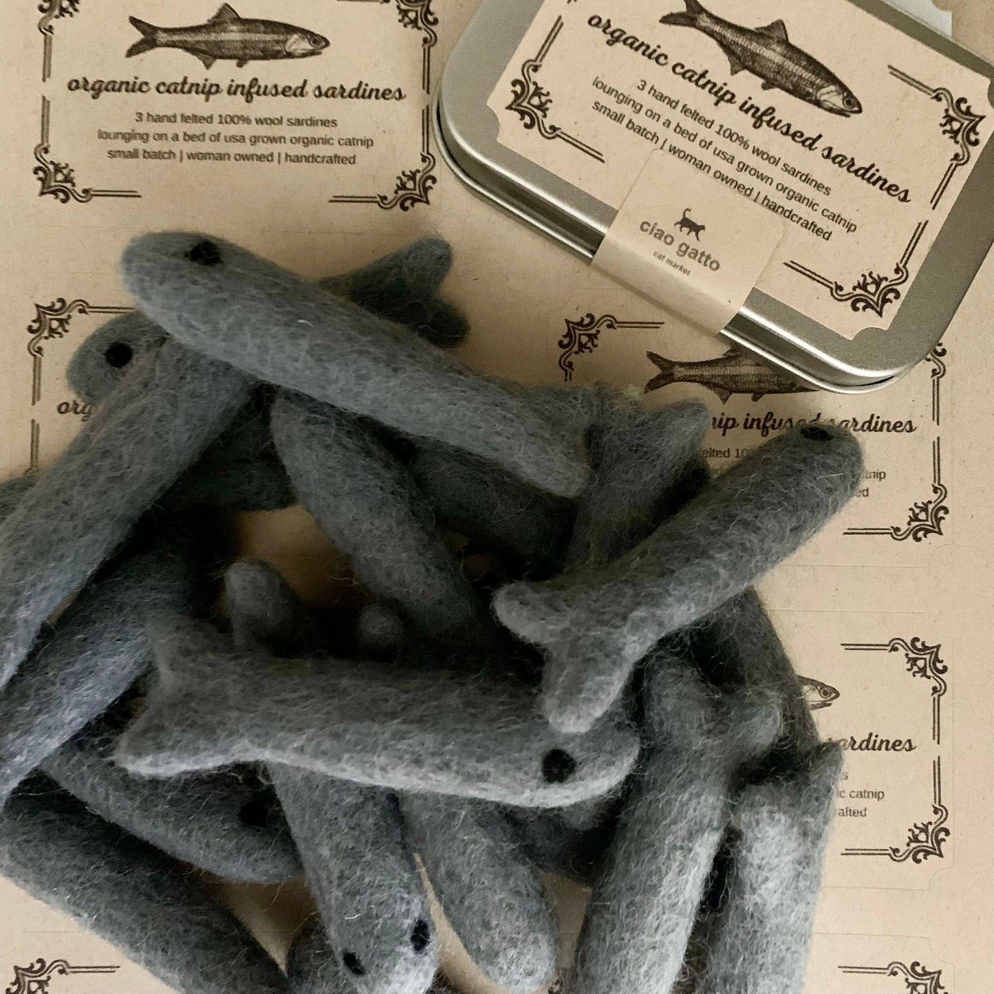 Organic Catnip Infused Wool Sardines