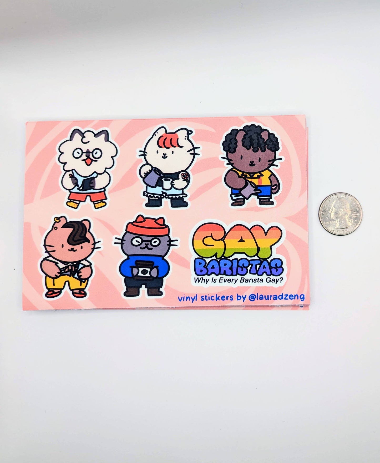 lauradzeng - "Gay Baristas" LGBT Cat Vinyl Sticker Sheet Waterproof