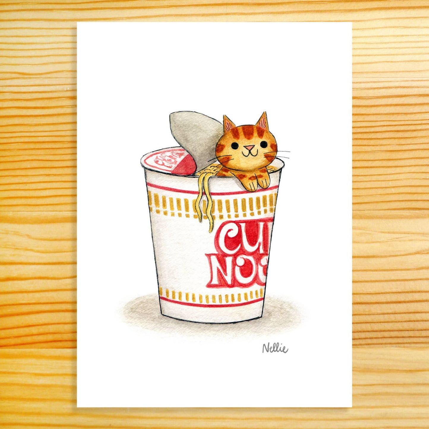 Nellie Le - Cup Noodle Kitty 5x7 Art Print
