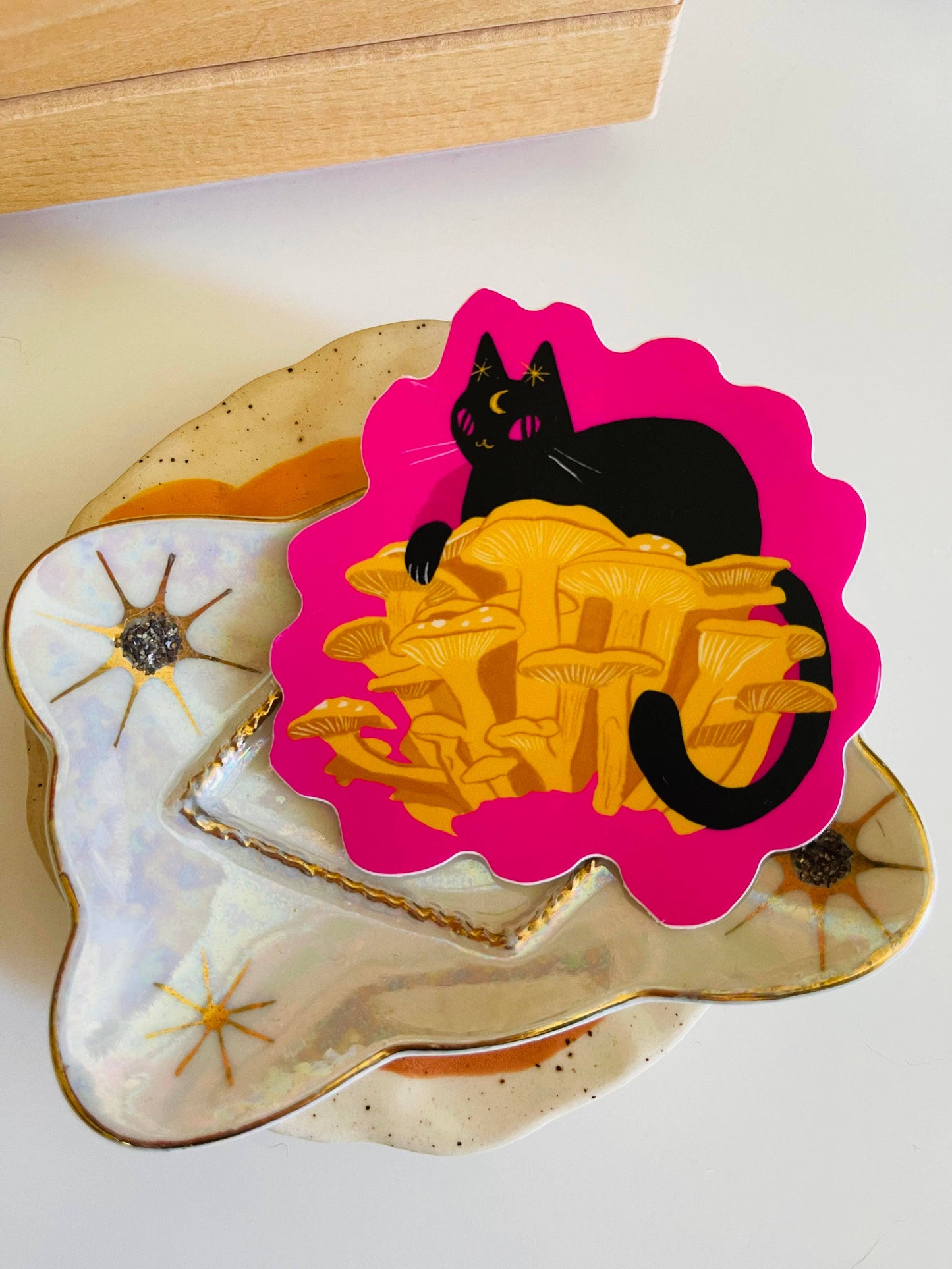 Chantrelle black mushroom cat vinyl waterproof sticker
