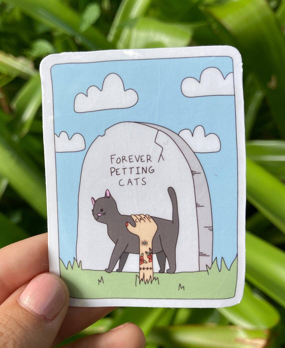 Frankie Blue - Petting Cats Forever, Cute Black Cat Sticker