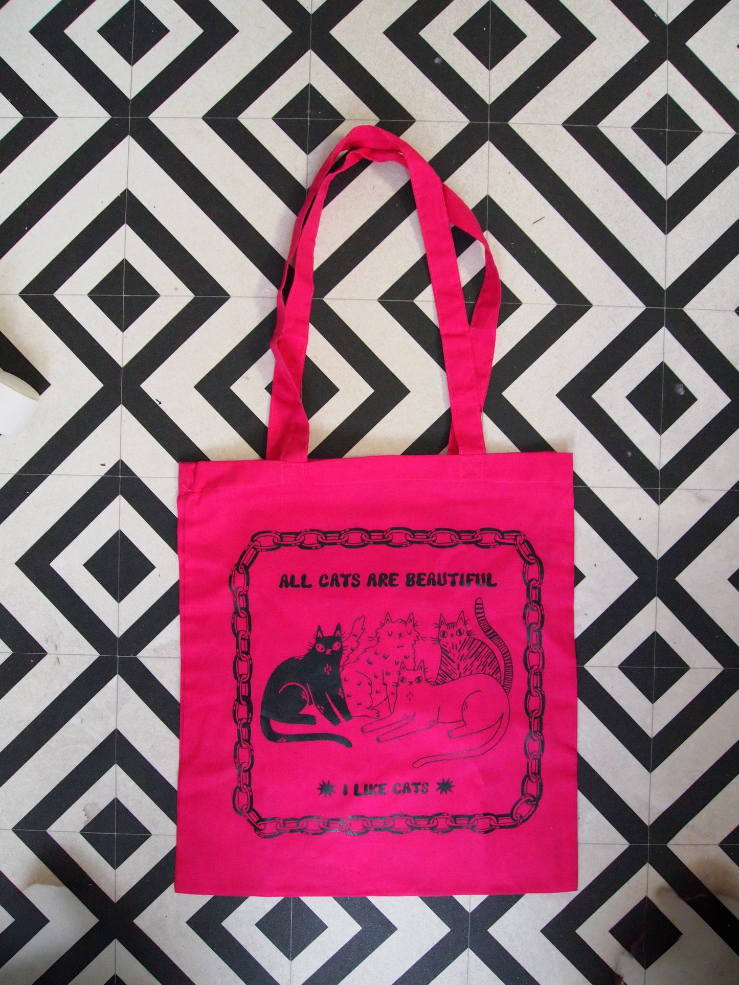 I LIKE CATS - All Cats Are Beautiful Screen Printed fuchsia Tote Bag