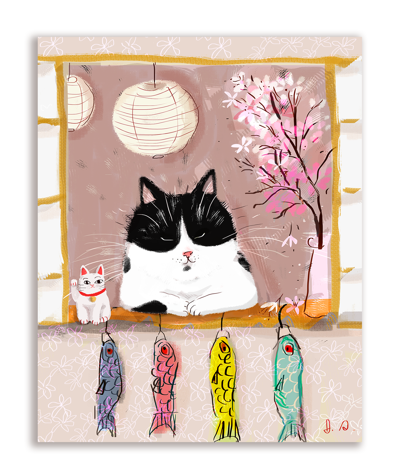 Japanese Window Cat Card