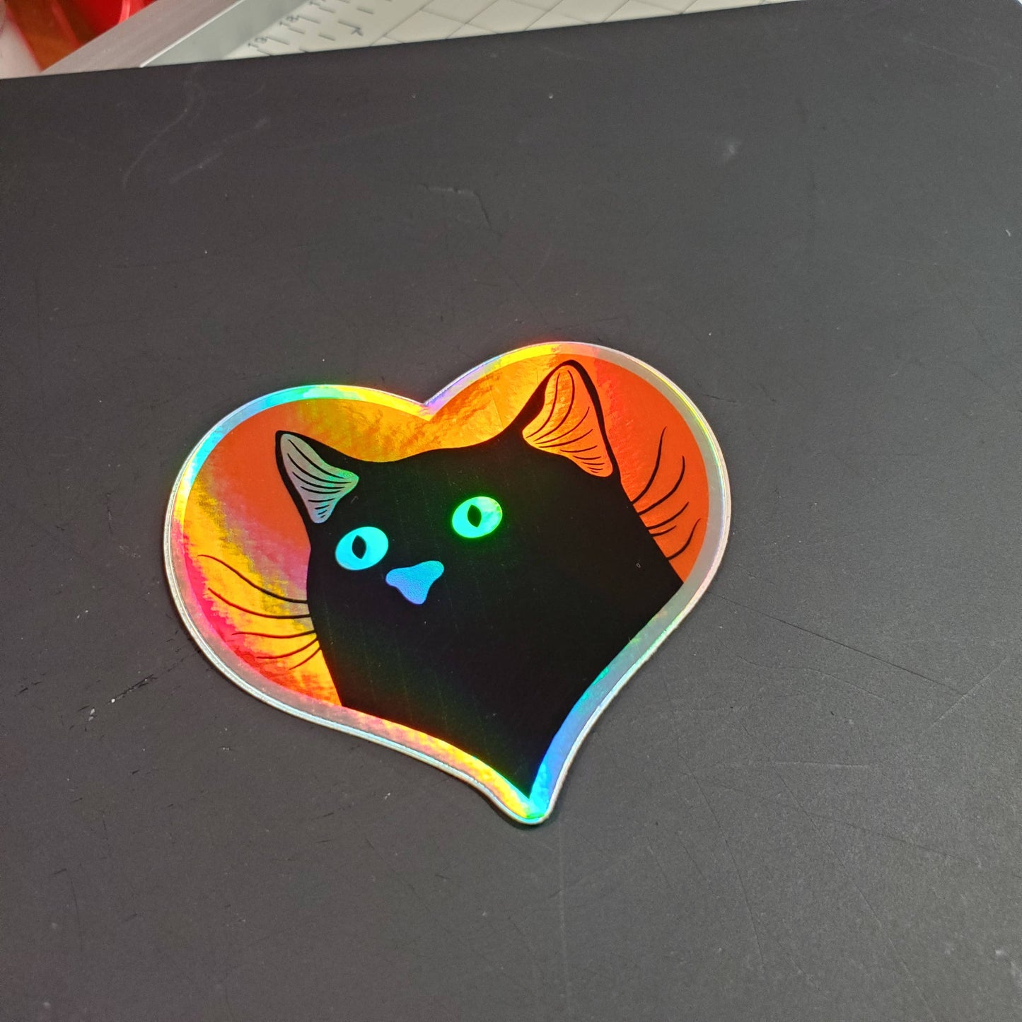 Black Heart Cat, Holographic 3" Vinyl Sticker
