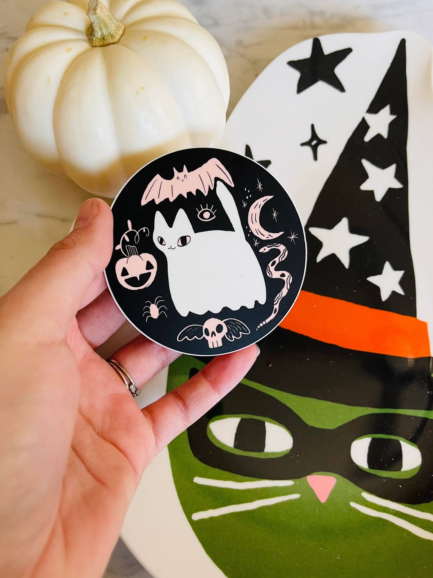 Ghost cat spooky vinyl sticker