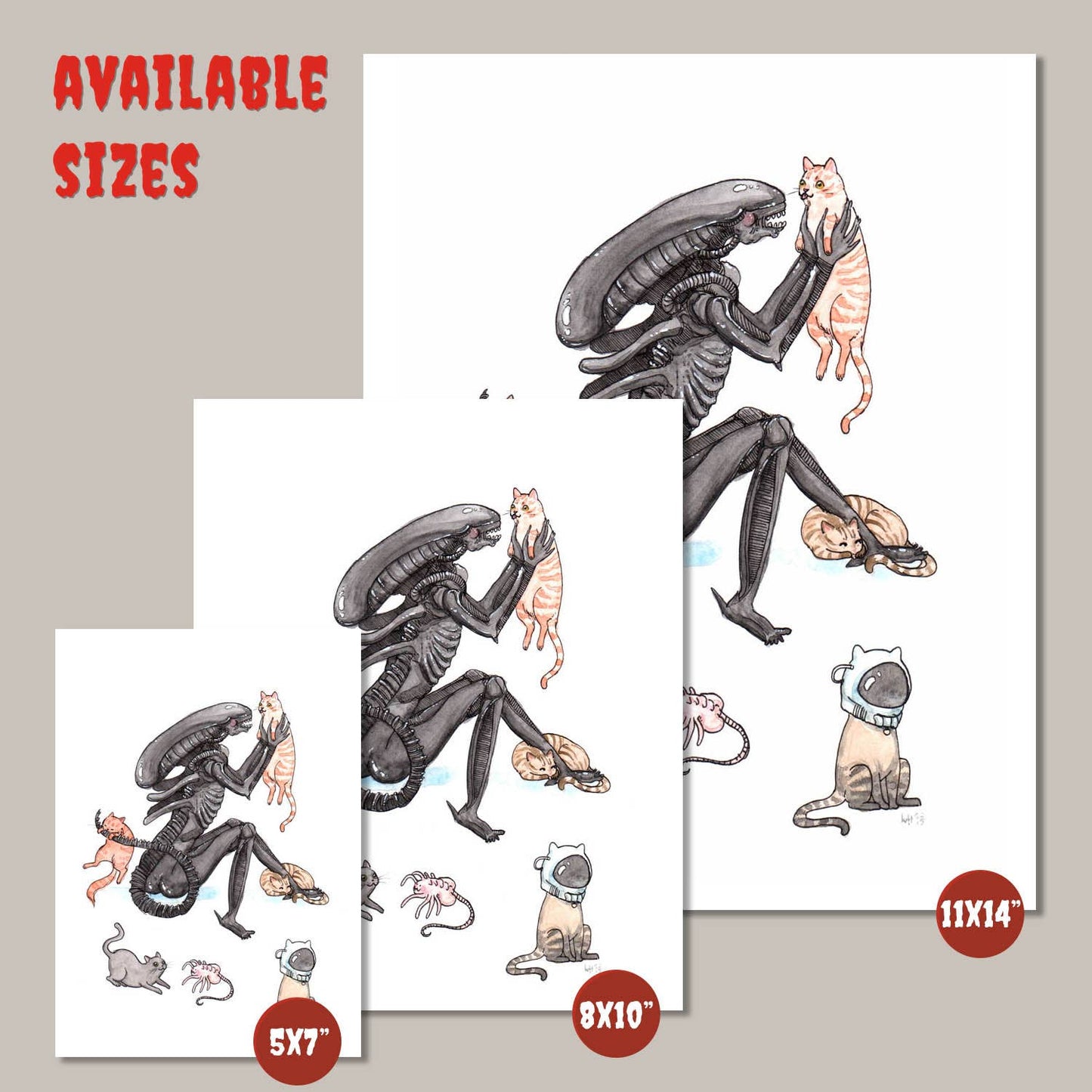 Stupid Animal Shop - Extra-purrestrial - Alien with Cats Print