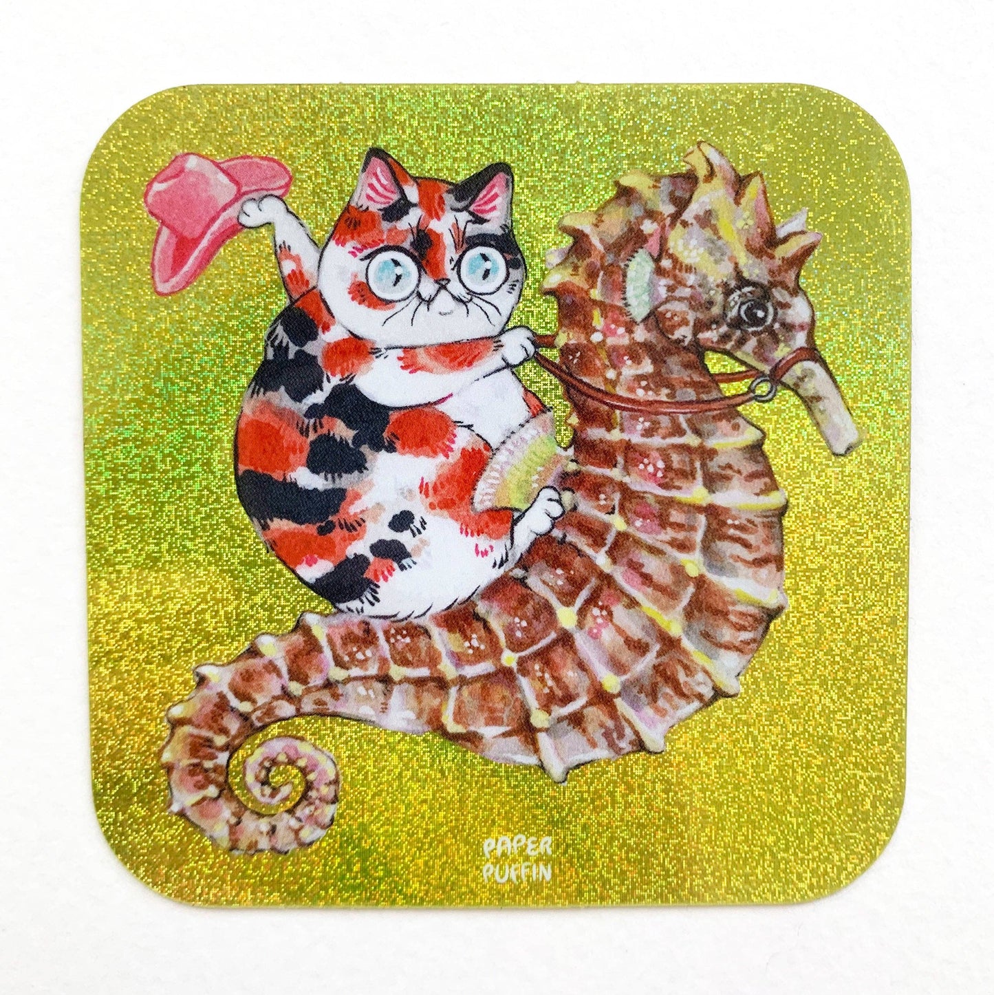 Paper Puffin - Cowboy Cat Seahorse Glitter Sticker