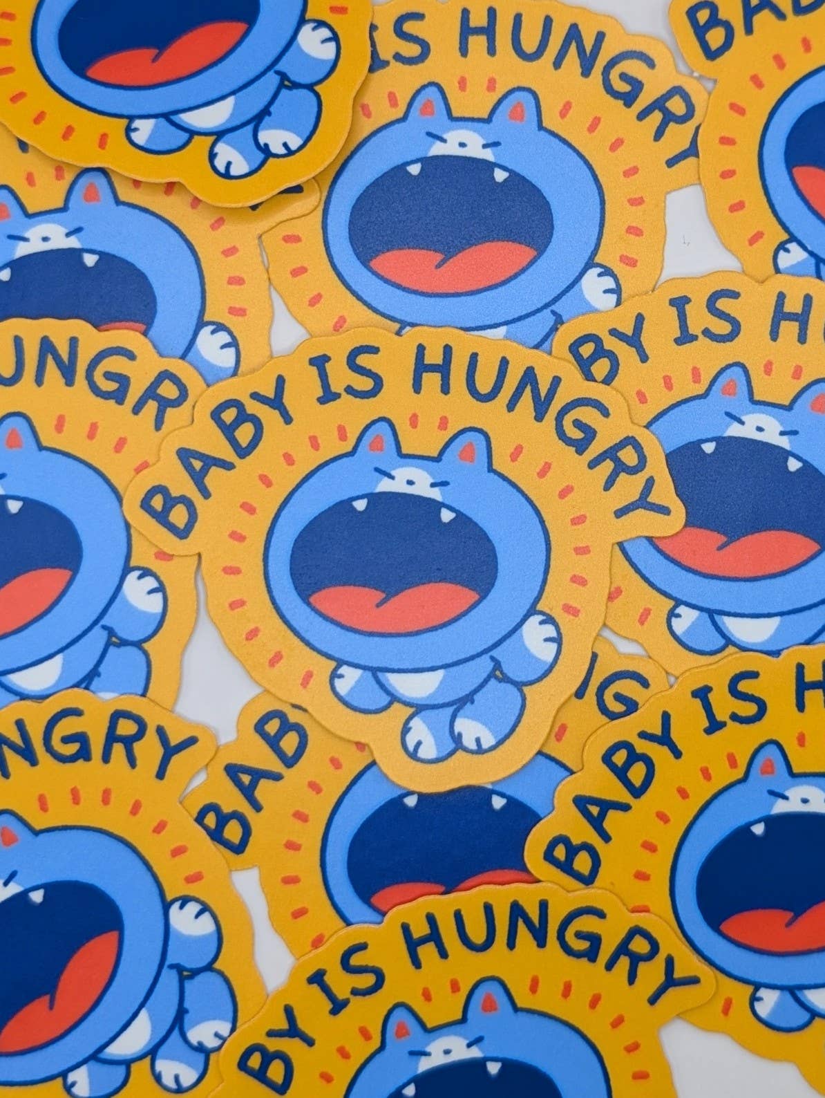 lauradzeng - Baby Is Hungry Sticker V2 – Funny Cartoon Cat Vinyl Sticker