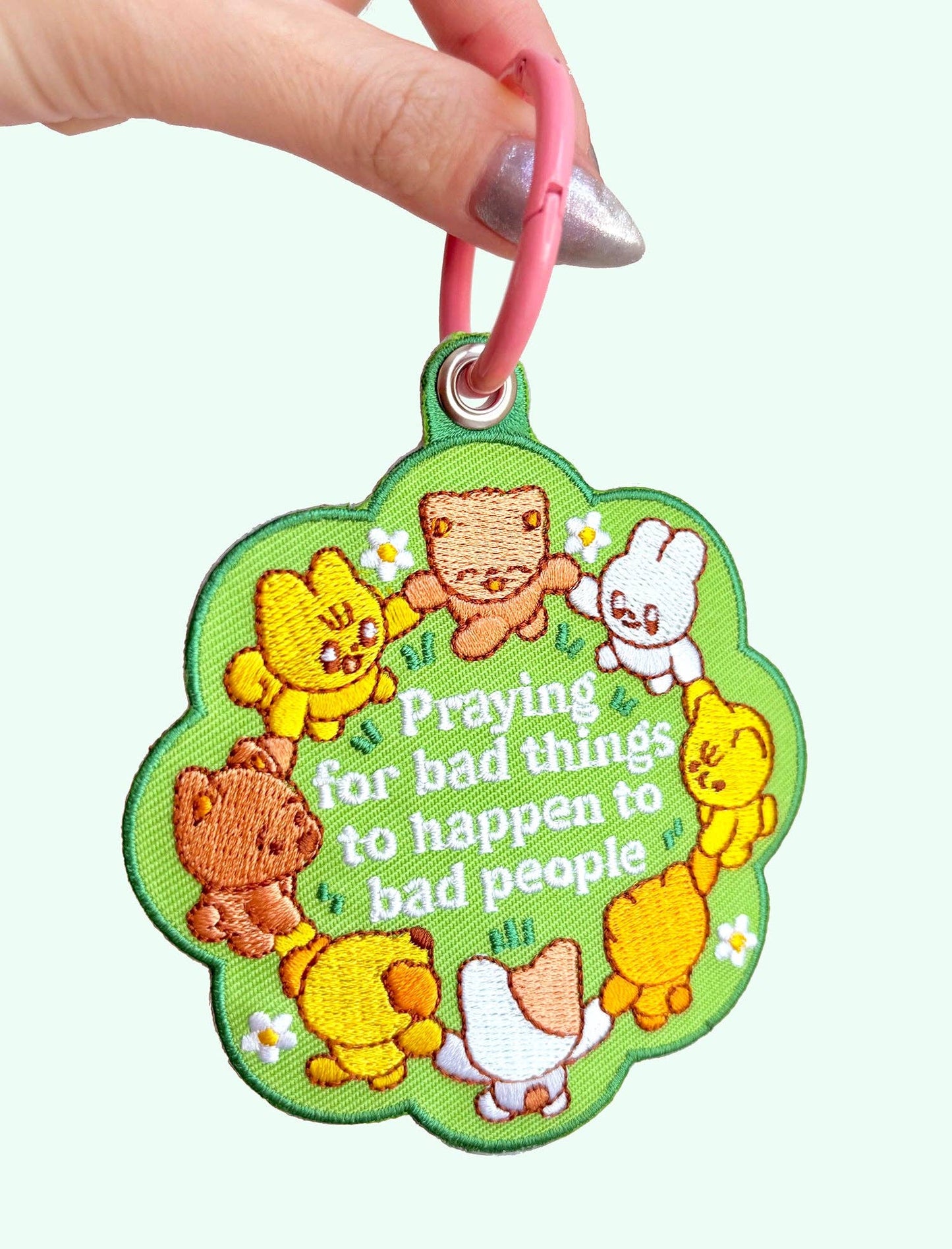 Praying for Bad Things Embroidered Keychain