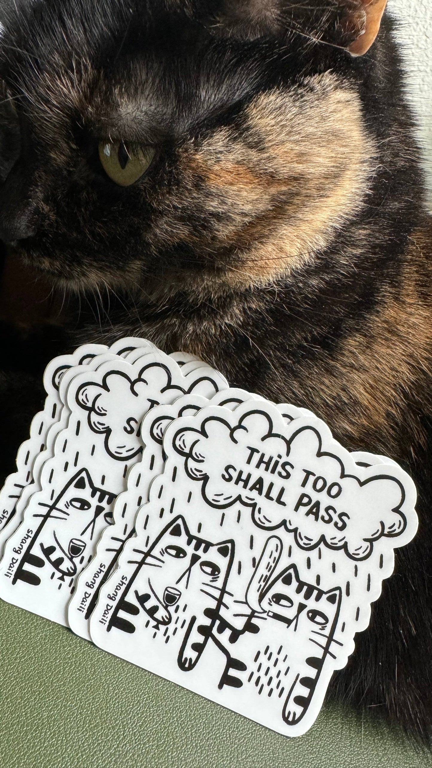 Cute Cat Sticker - This Too Shall Pass