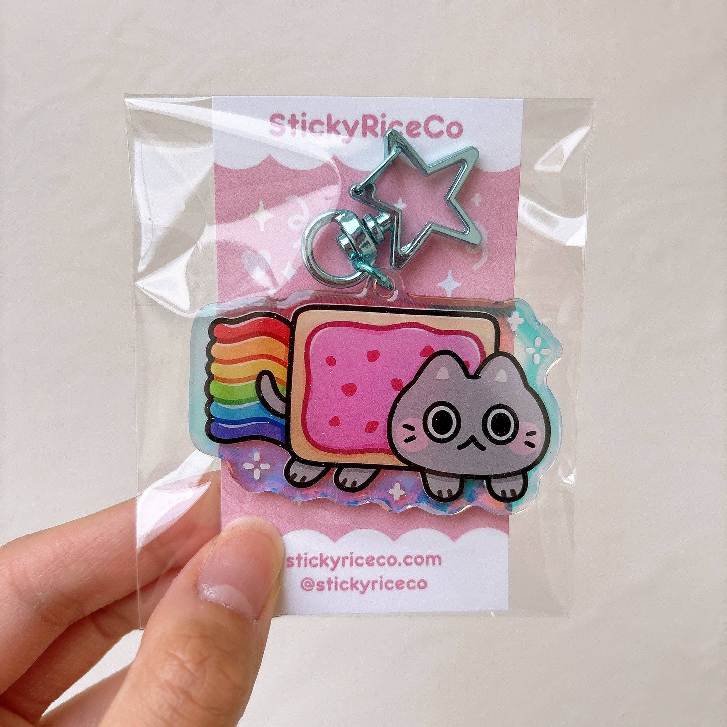 StickyRiceCo - Nyan Cat Meme Glitter Holographic Keychain