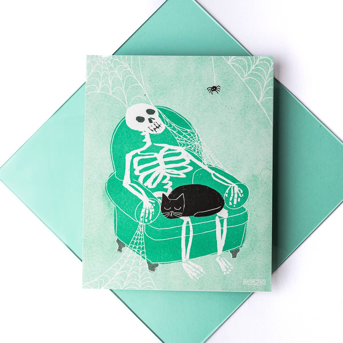 Skeleton Lap Cat Risograph Print