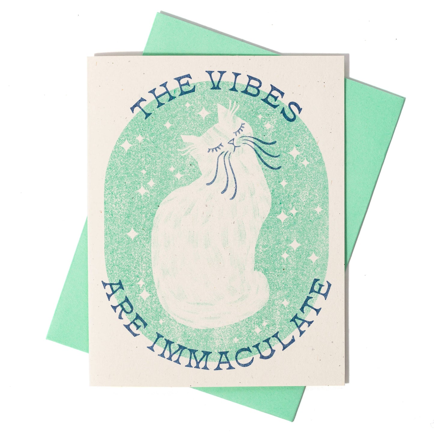 The Vibes Are Immaculate Cat Risograph Greeting Card