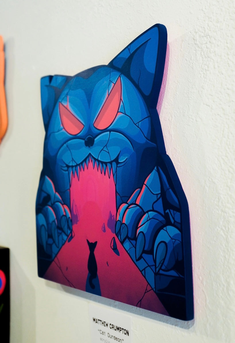 "Cat Dungeon" woodcut painting