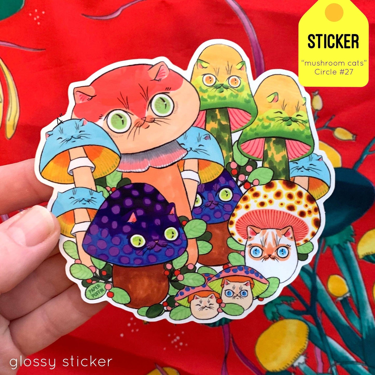 Paper Puffin - Mushroom Cat #27 Large Sticker