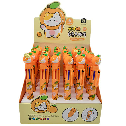Orange Cat 6 Color Ballpoint Pen