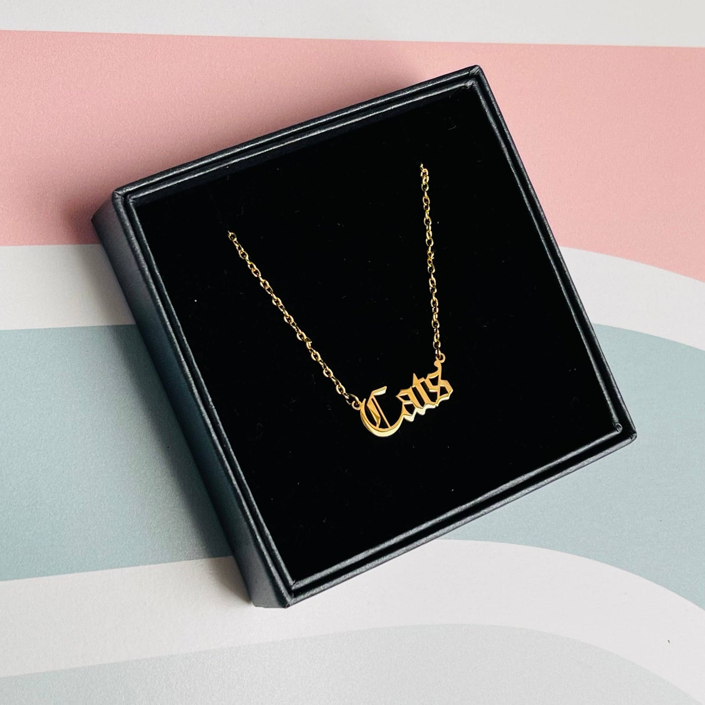 Cats word Necklace stainless steel gold animal lover