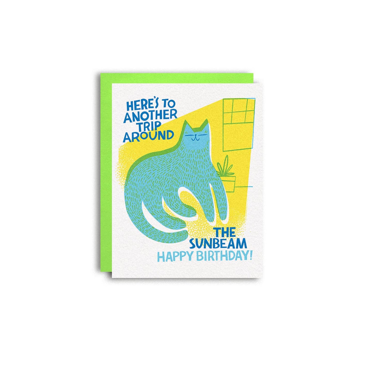 Sunbeam Cat Birthday Risograph Greeting Card
