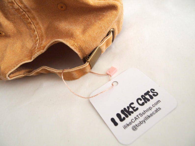 I Like Cats embroidered washed yellow vintage style baseball cap