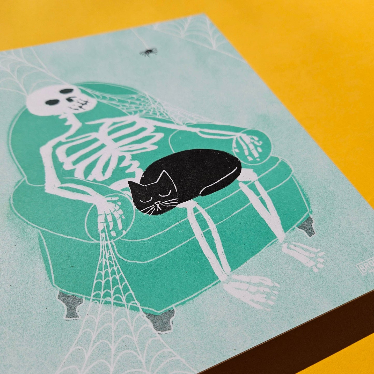 Skeleton Lap Cat Risograph Print