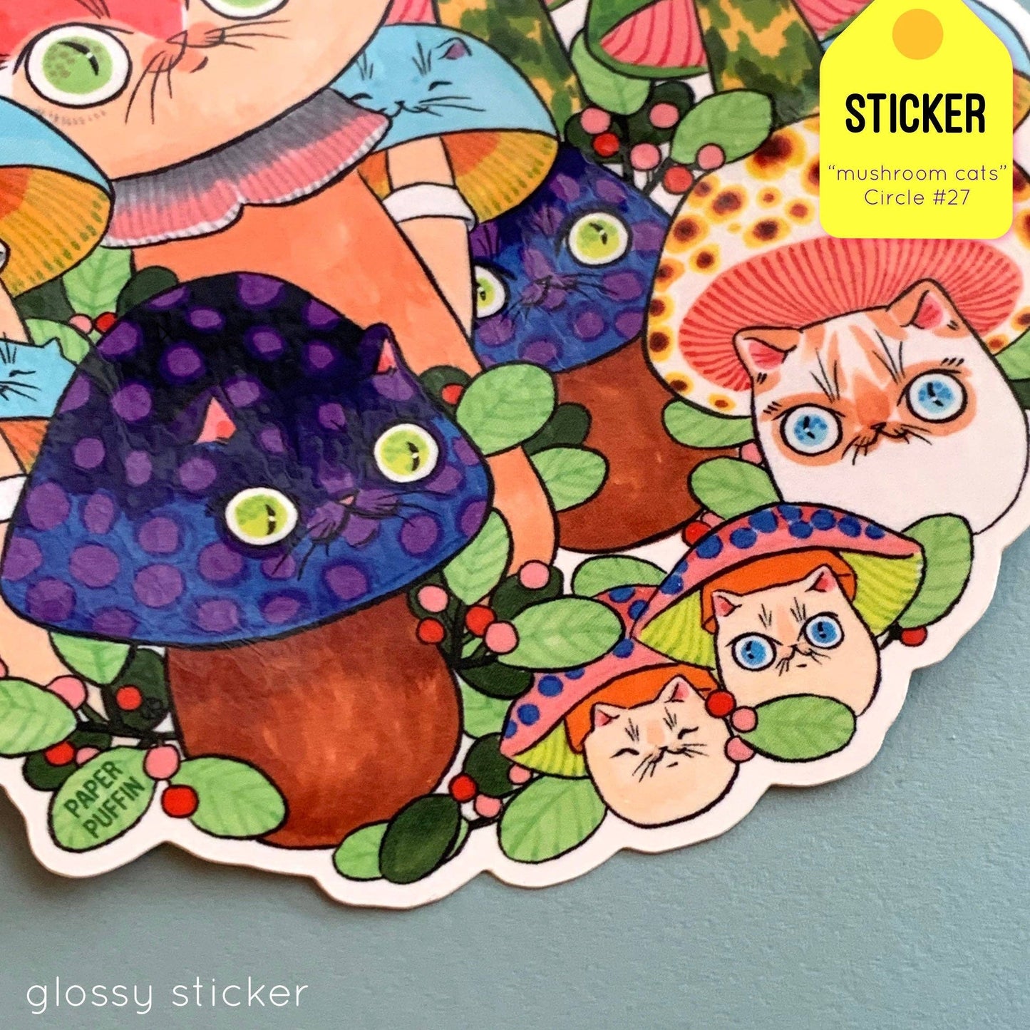 Paper Puffin - Mushroom Cat #27 Large Sticker