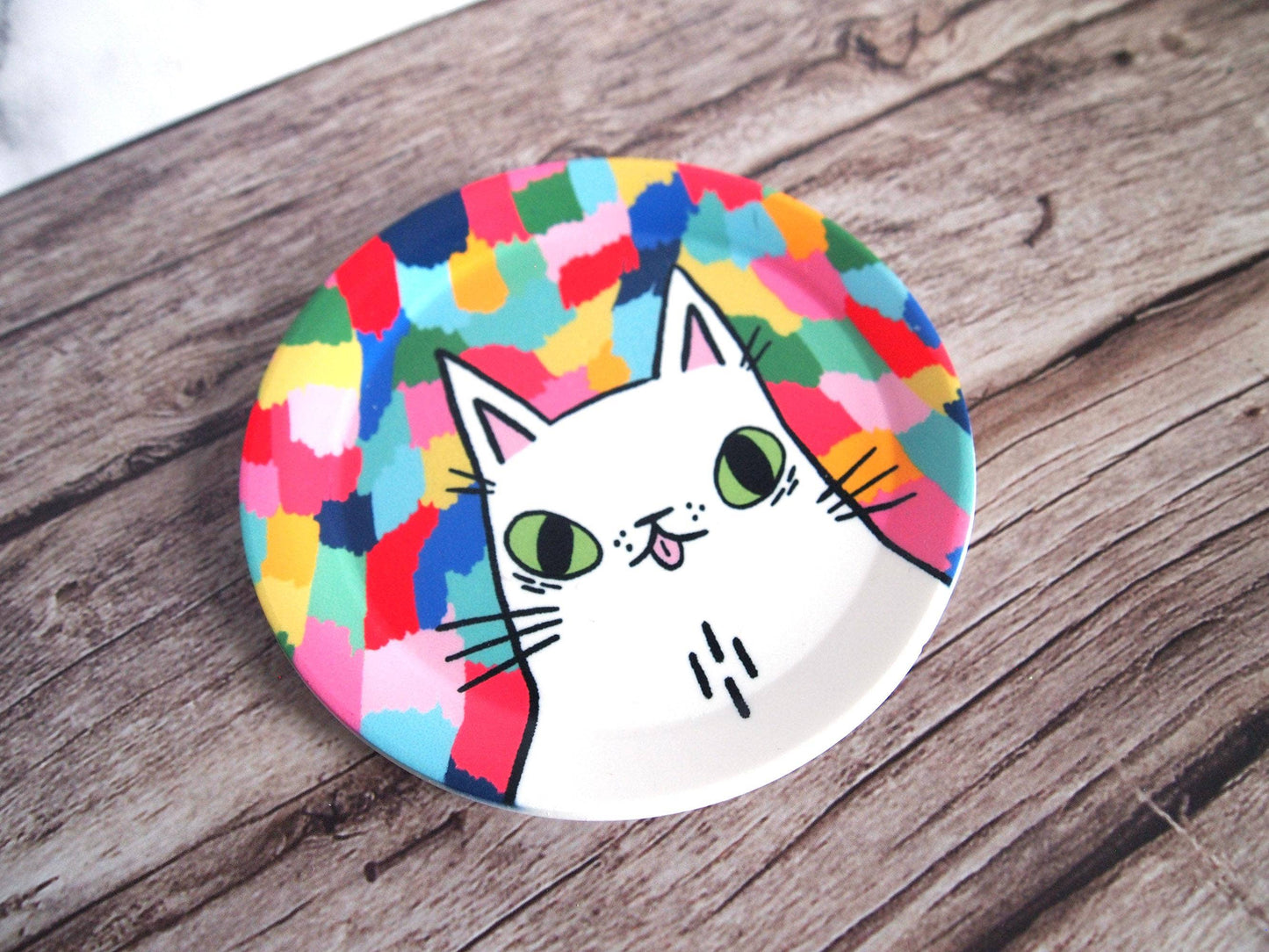 Colourful Cat Jewellery Trinket Dish/coaster
