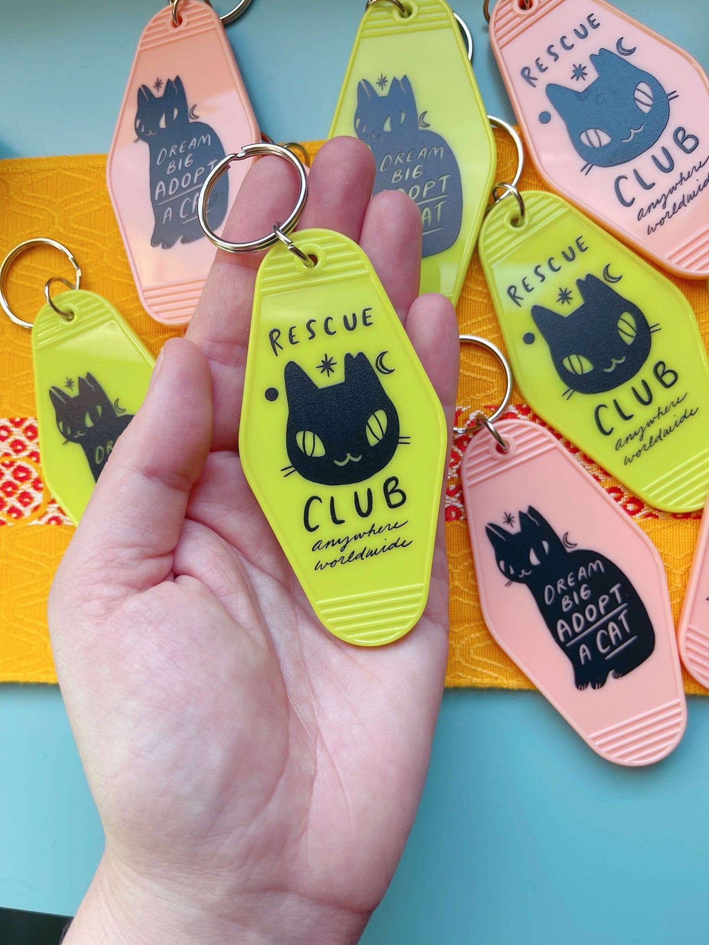 Rescue cat club motel style key chain