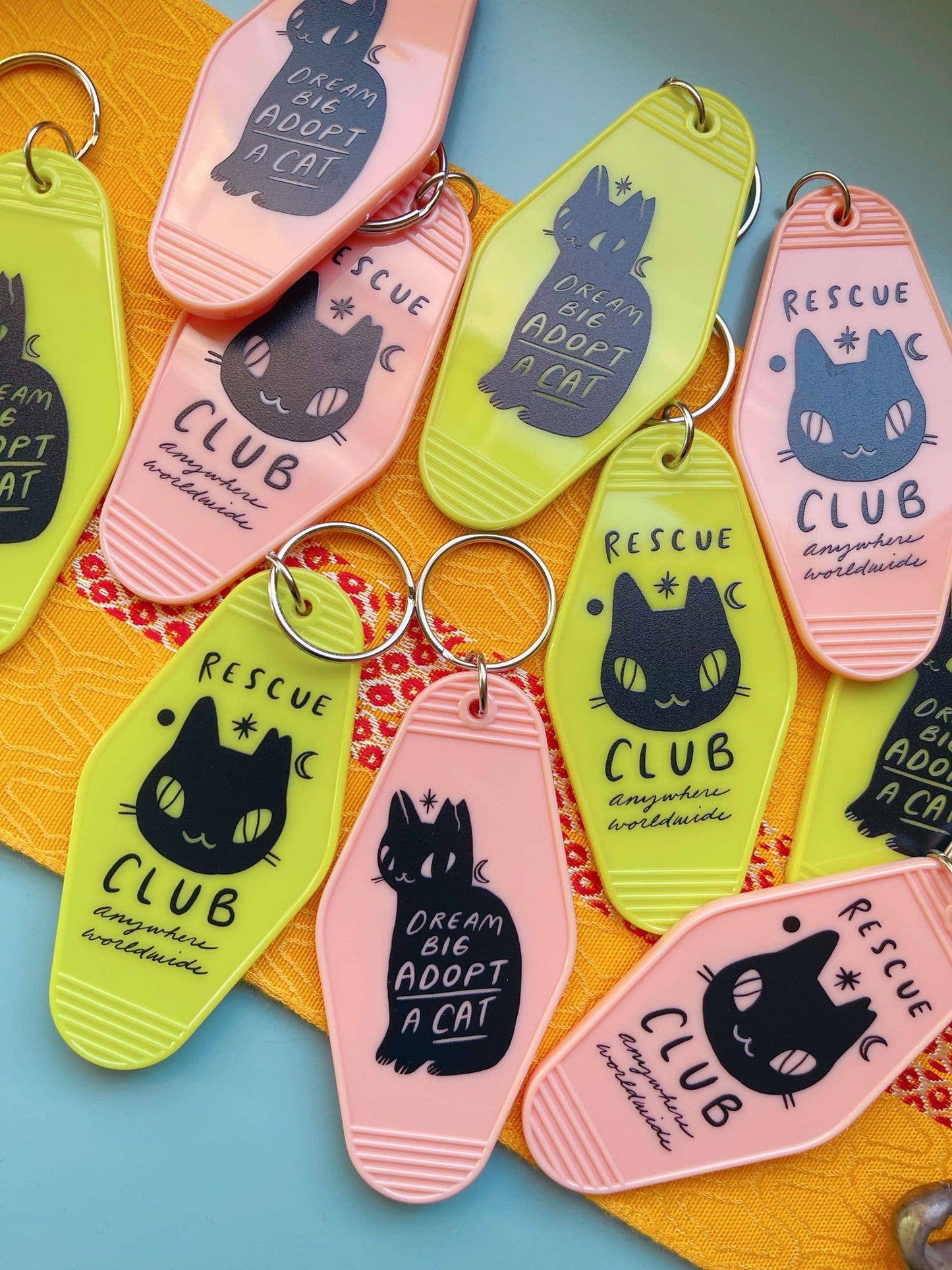Rescue cat club motel style key chain