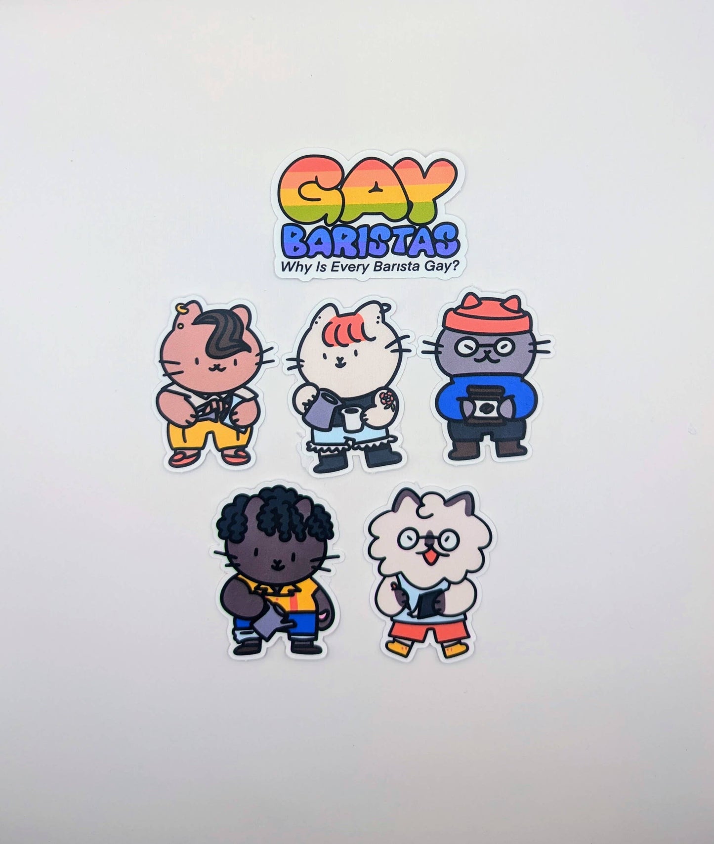 lauradzeng - "Gay Baristas" LGBT Cat Vinyl Sticker Sheet Waterproof