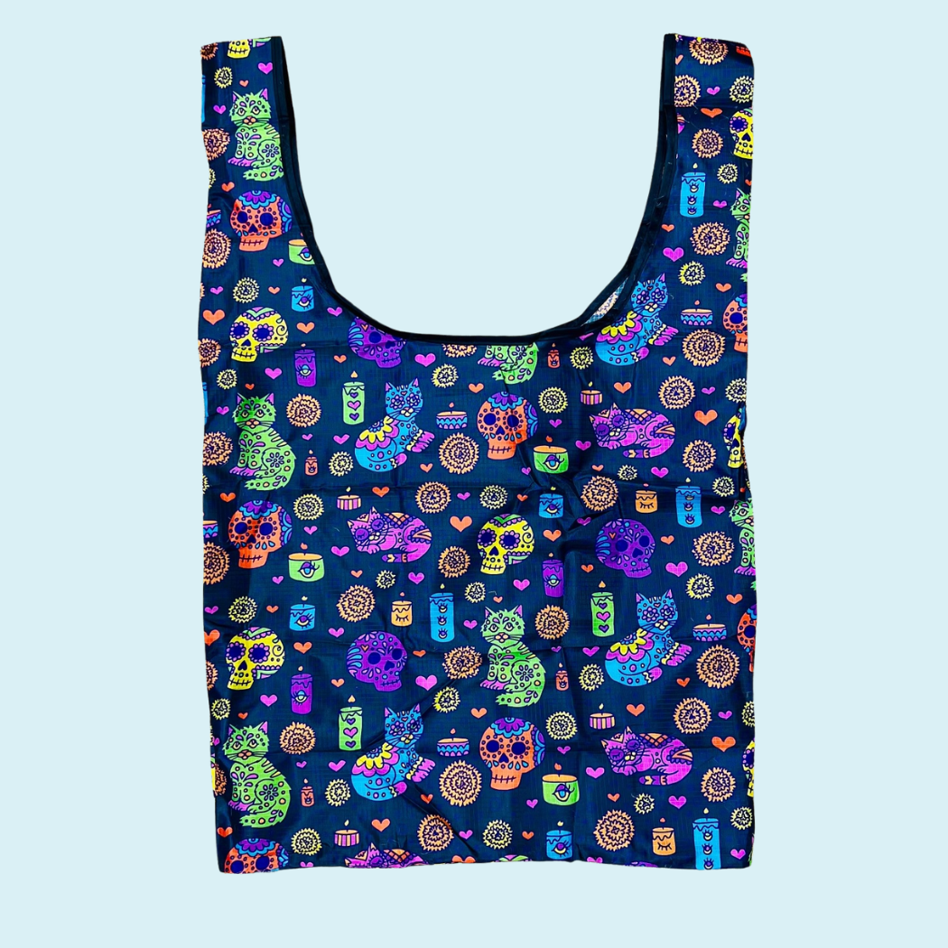 Dia De Los Muerto Kitty Nylon Foldable Tote Bag