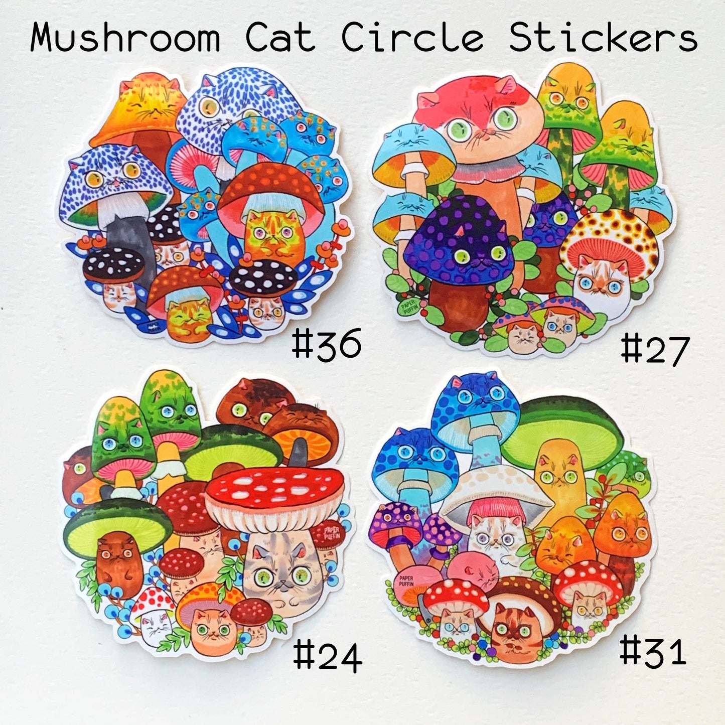 Paper Puffin - Mushroom Cat #27 Large Sticker