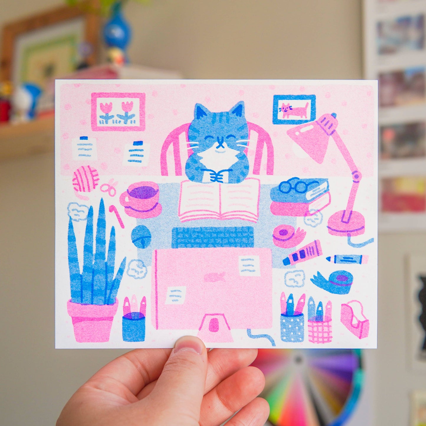 Megan Wang - Desk Cat Riso Print