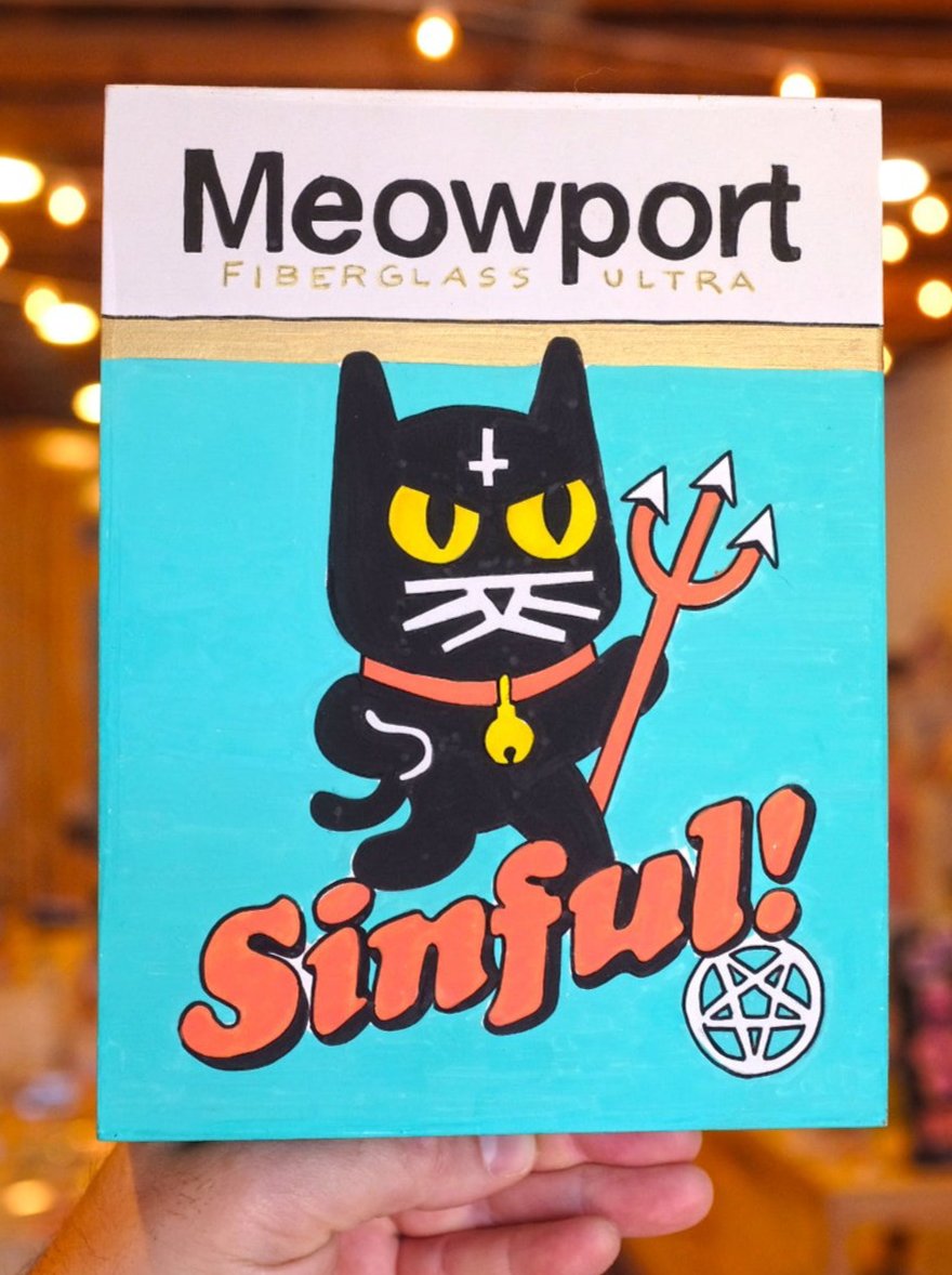 "Meowport" wood canvas painting