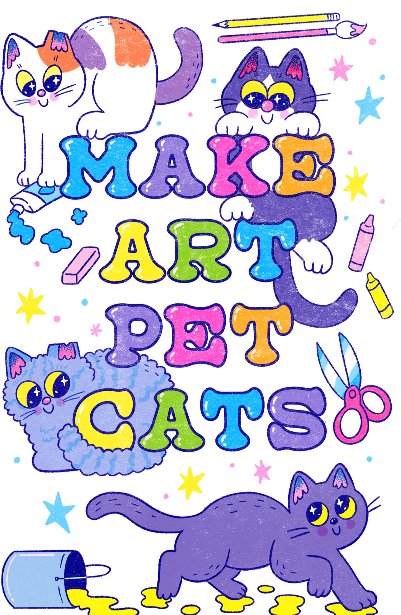 Make Art, Pet Cats 11x17 riso print by Gabe Kash