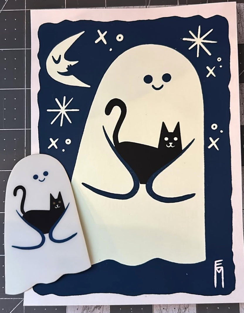 Ghost & Cat glow-in-the-dark print