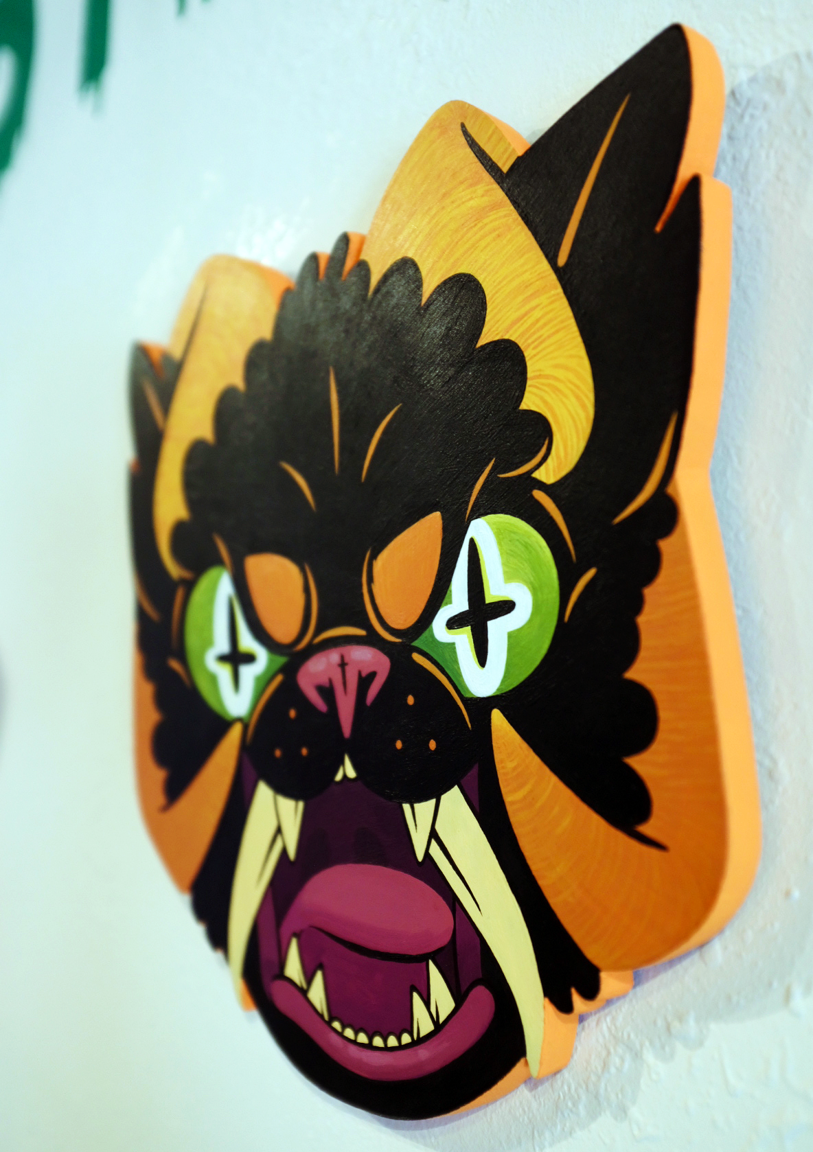 "Hellcat" woodcut painting