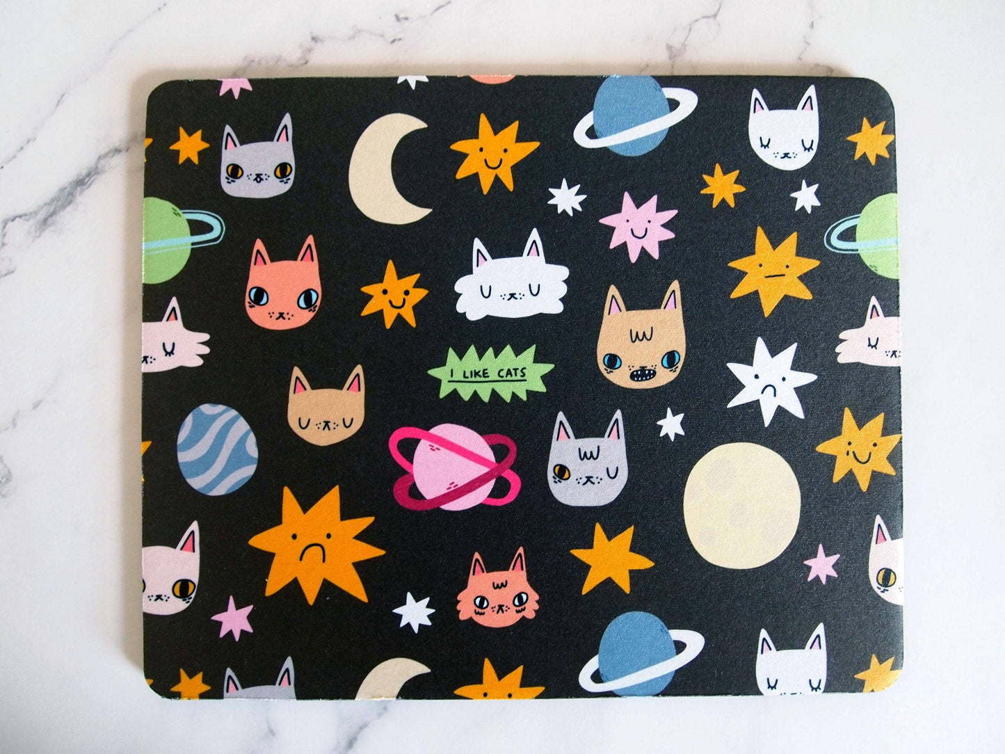Cats and Space Themed Non-slip Mouse Mat for Home Office