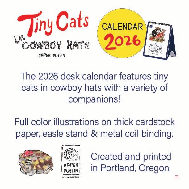 Paper Puffin - 2026 Calendar Tiny Cats in Cowboy Hats