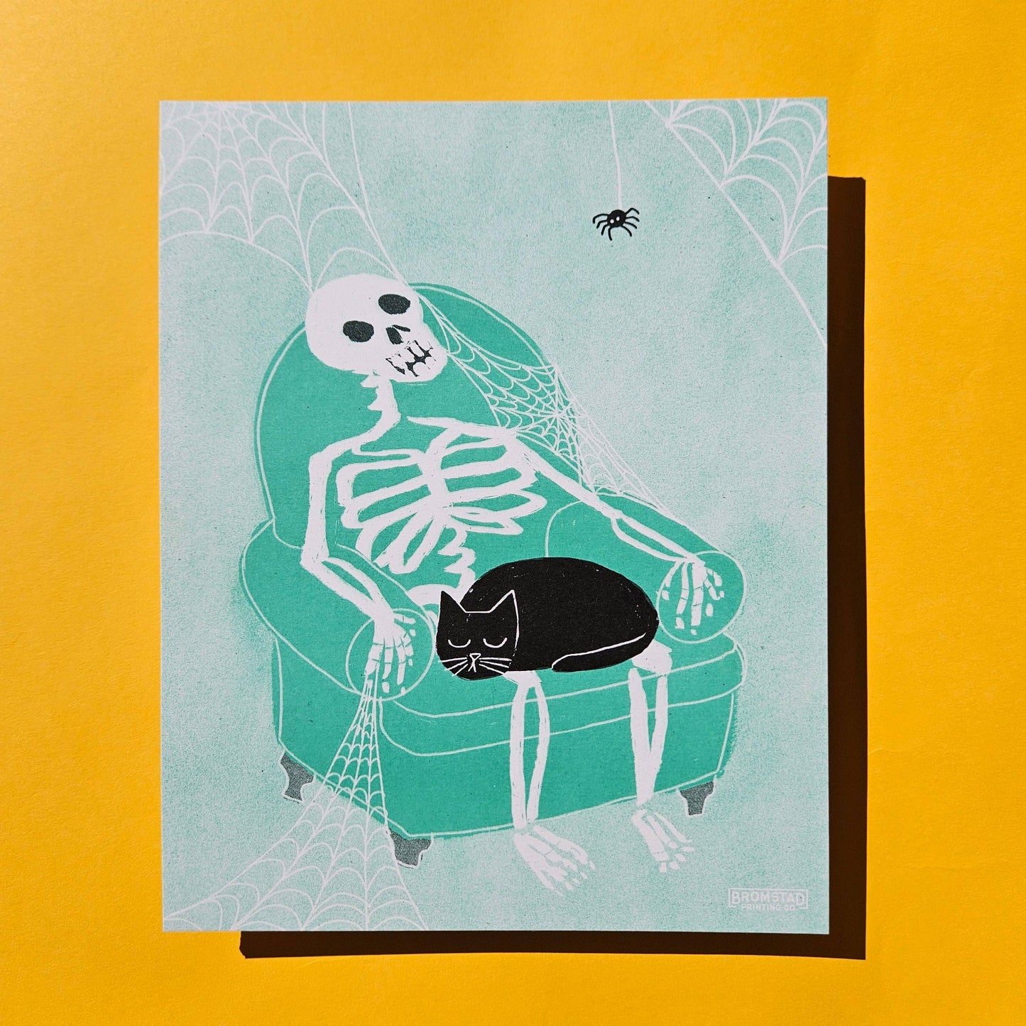 Skeleton Lap Cat Risograph Print
