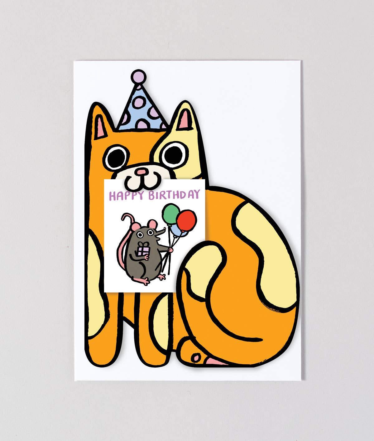 'Cat with Mini Card' Kid's Greetings Card