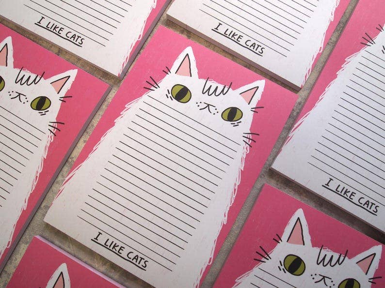Fluffy white cat illustrated A5 notepad, Listpad,