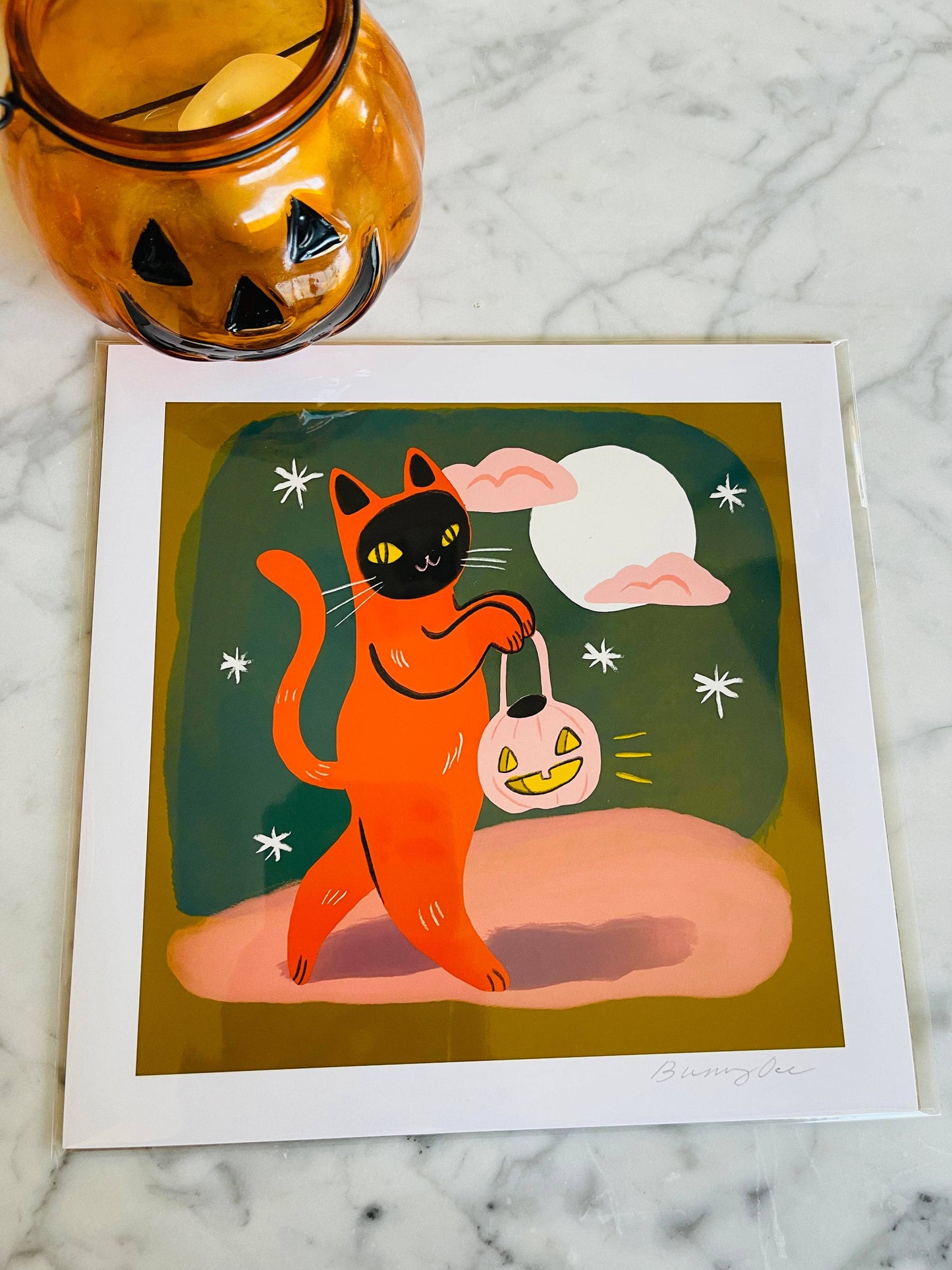Trick or treat orange cat 8x8 print