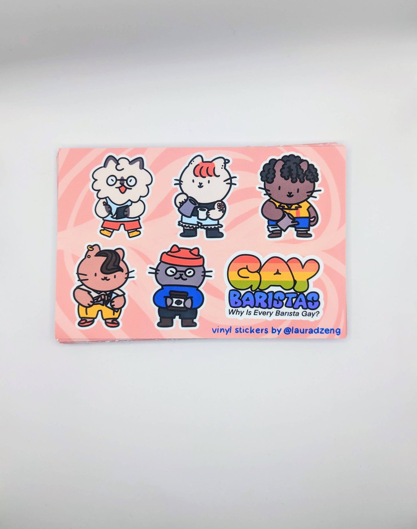 lauradzeng - "Gay Baristas" LGBT Cat Vinyl Sticker Sheet Waterproof
