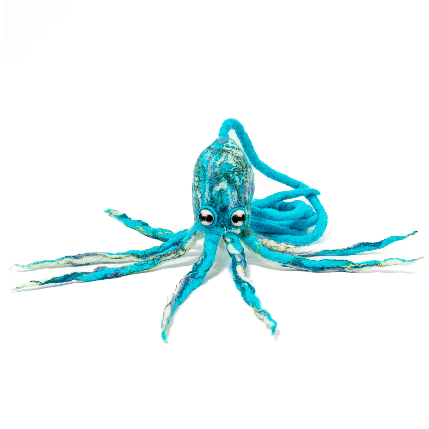 Wool Octopus Cat Toy with 4-Foot Tether - blue, green