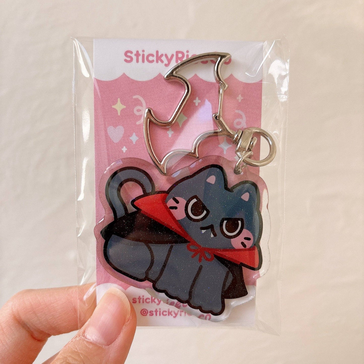 Vampire Cat Glitter Keychain