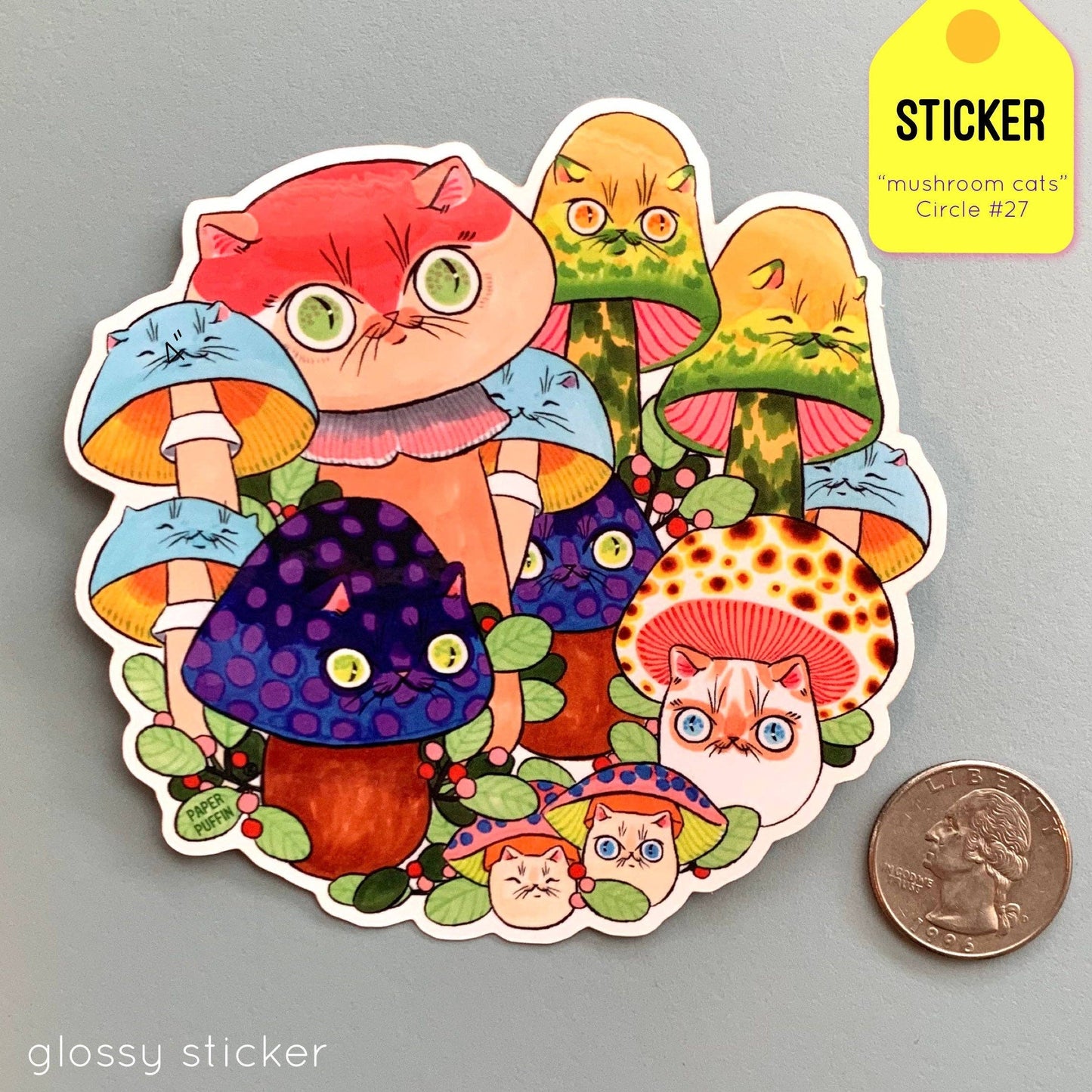 Paper Puffin - Mushroom Cat #27 Large Sticker