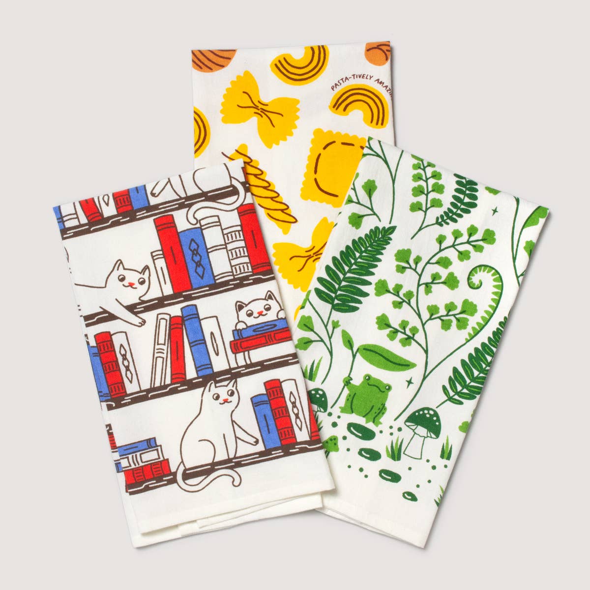 Bookshelf Cats Tea Towel